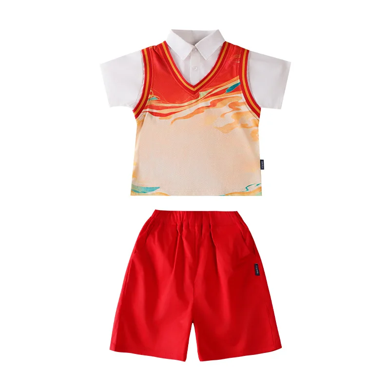 Kids Summer Kindergarten School Uniform For Boy Girl Top and Bottom Clothes Set Child Student Outfit Suit Stage Performance Wear