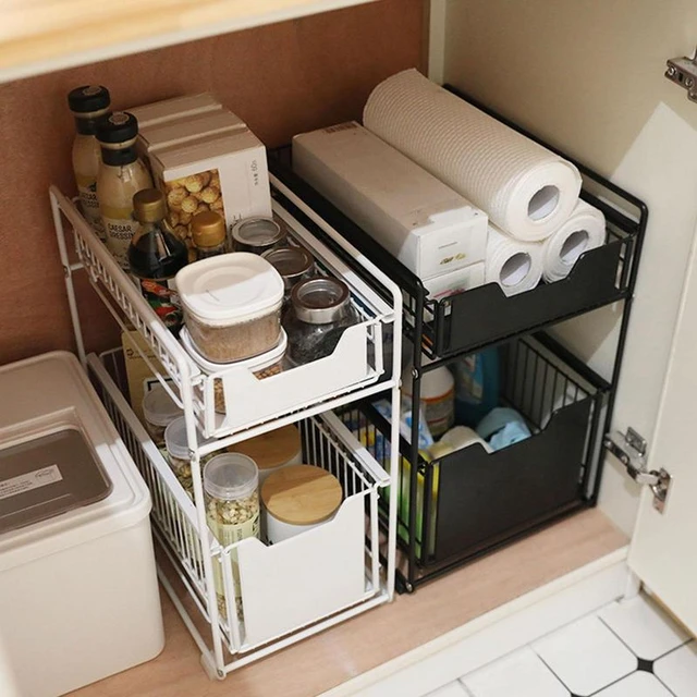 Under Sink Organizer 2 Tier Bathroom Cabinet Organizer with Sliding Basket  Multi-Purpose Under Sink Organizers and Storage