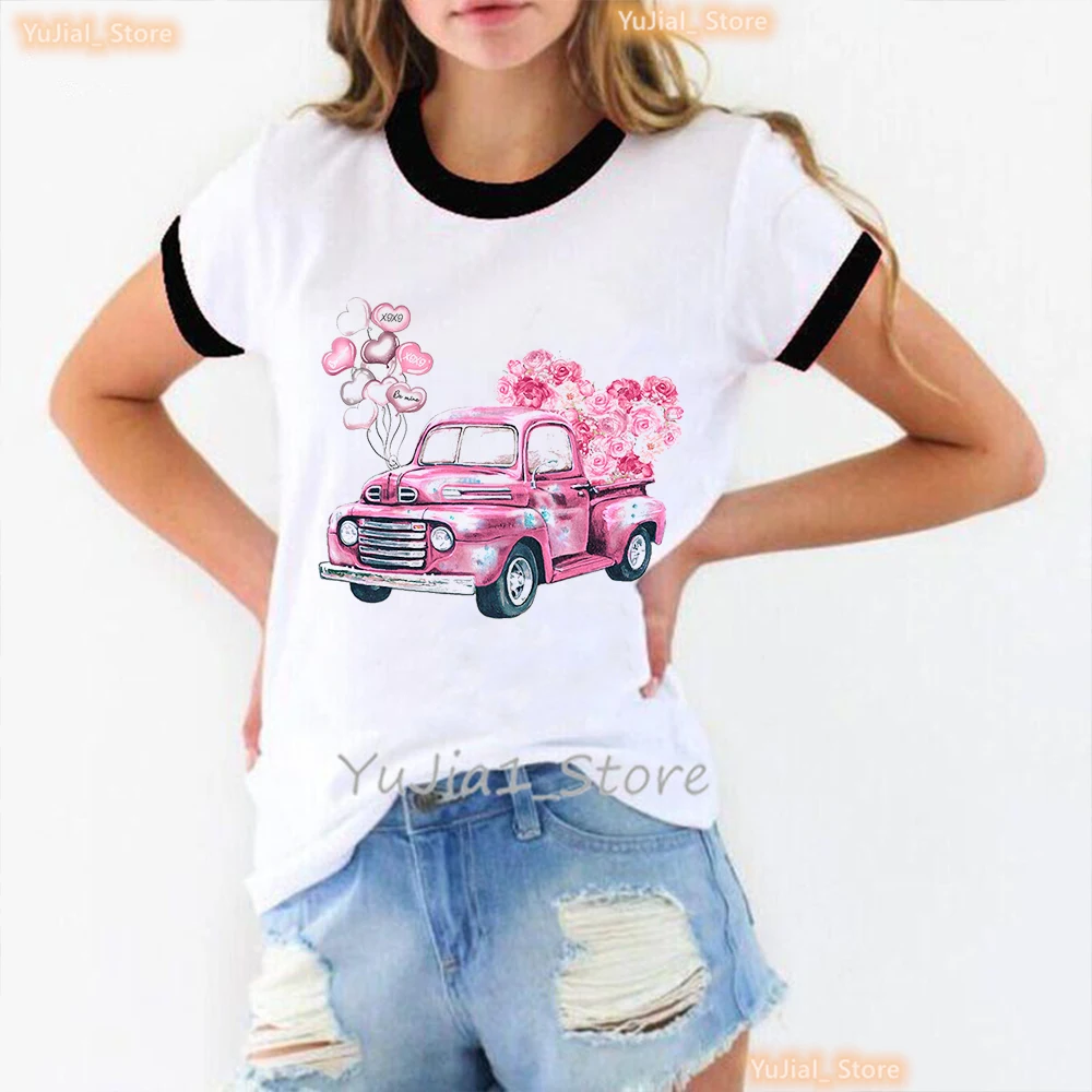 

Watercolor Christmas Gift Tractor Print T Shirt Women Clothes 2024 Summer Fashion Love Tshirt Girls Cool Casual T-Shirt Female