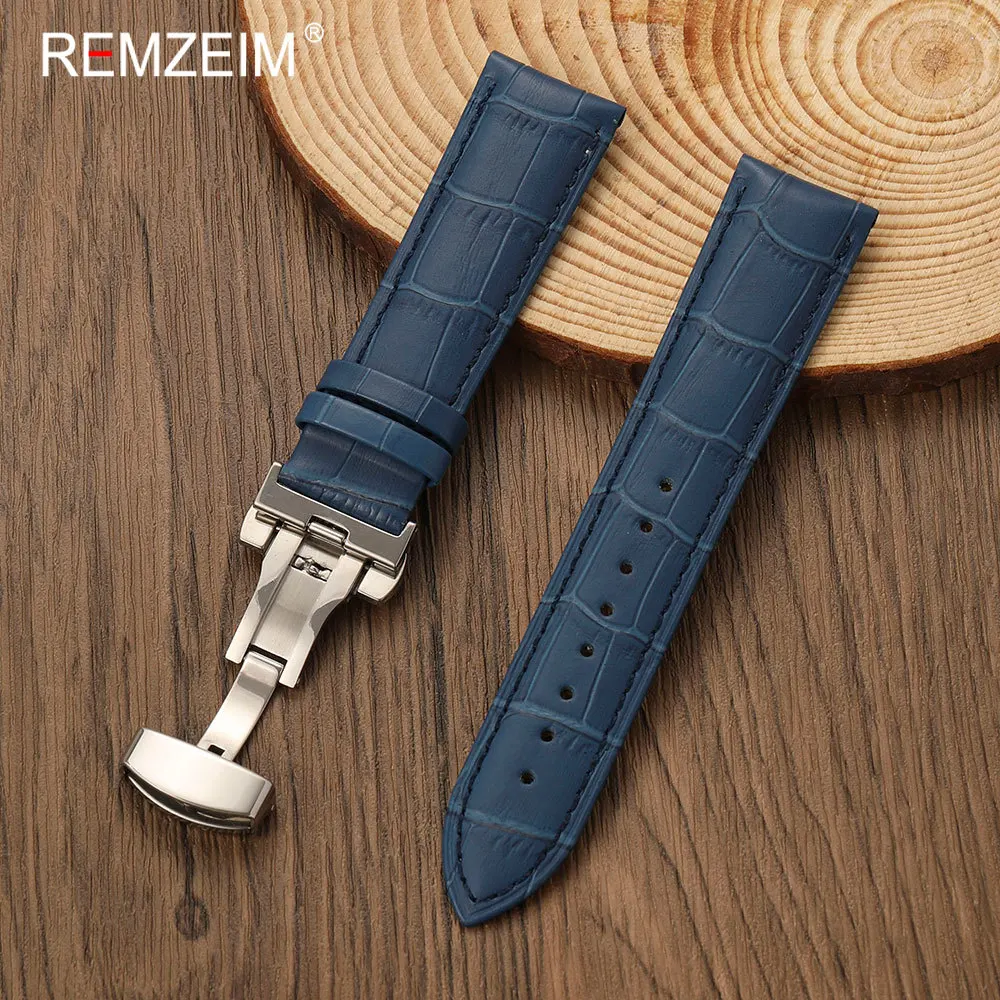 Butterfly Clasp Bamboo Pattern Casual Leather Watch Strap