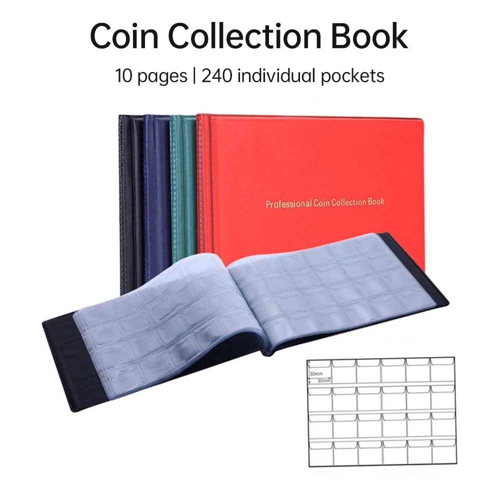 Coin Collection Holder Book for Collectors 240 Pockets Transparent PVC Penny Collection Album Display for 25mm/ for Coin Storage