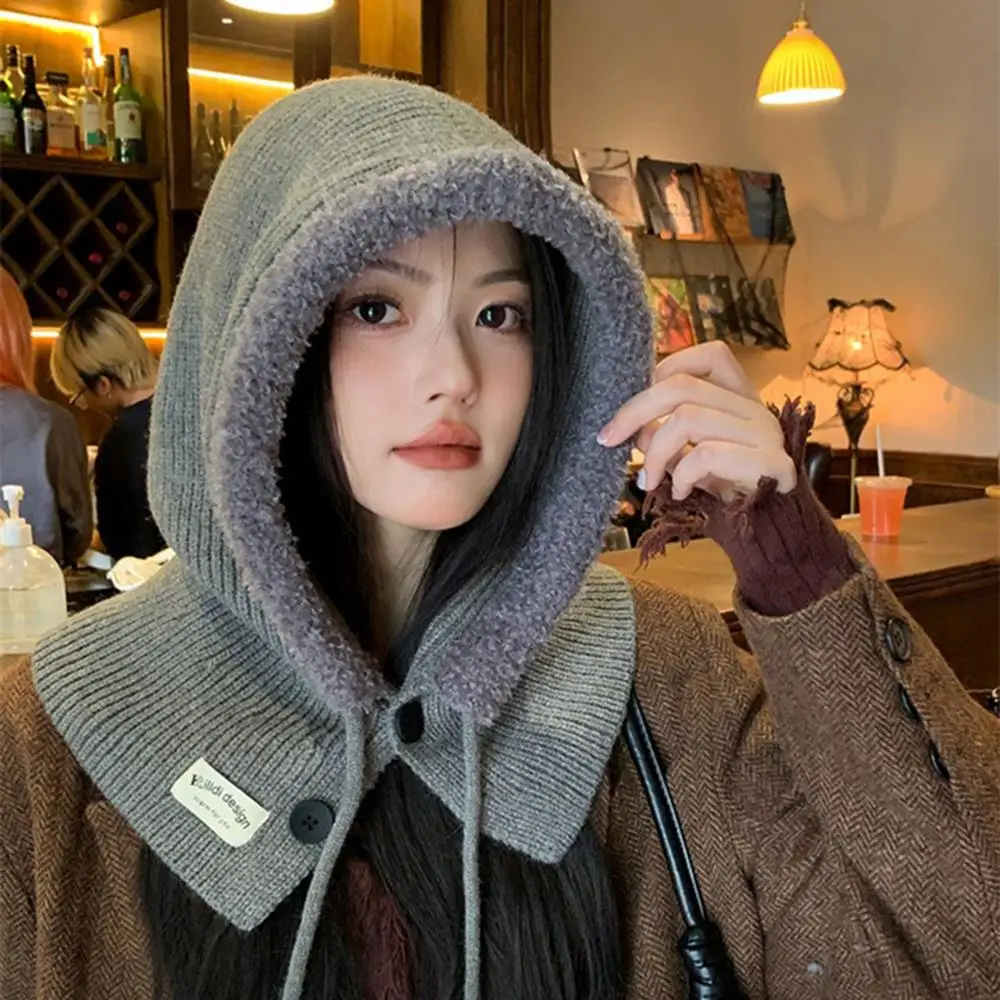 1pc Women Winter One-Piece Beanie Hats Fashion Ear Protection Hooded Scarf Knitted Wool Hat Outdoor Head Hood Bonnet Xmas Gifts