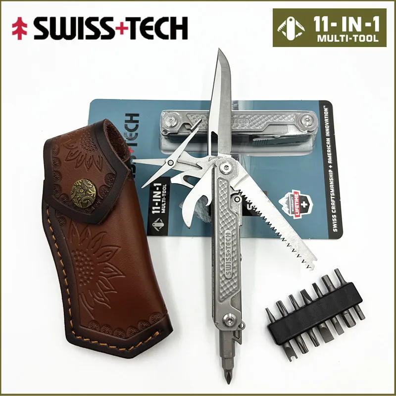 SWISS TECH 11 in 1 미니 멀티툴 다기능 도구(가위 드라이버 포함) EDC 야외 생존 핸드 툴