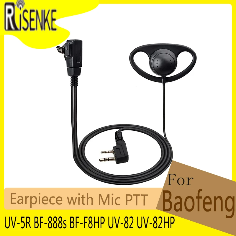 2-Pin Walkie Talkie Earpiece with Mic, PTT for Baofeng UV-5R,BF-888s,BF-F8HP,UV-82, UV-82HP, for Motorola Retevis, Two Way Radio