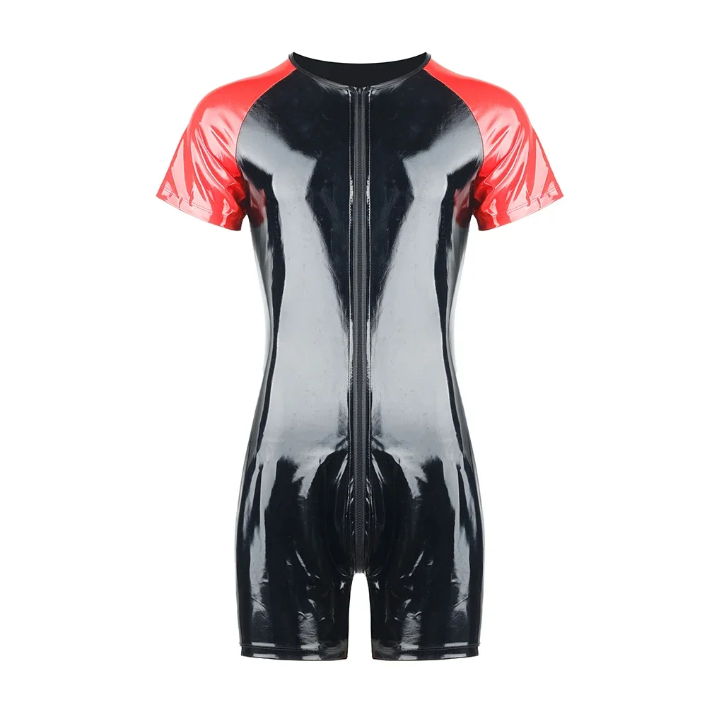 

Men's Sports Elastic Tank Tops Undershirt Faux Leather Wetlook Shirt