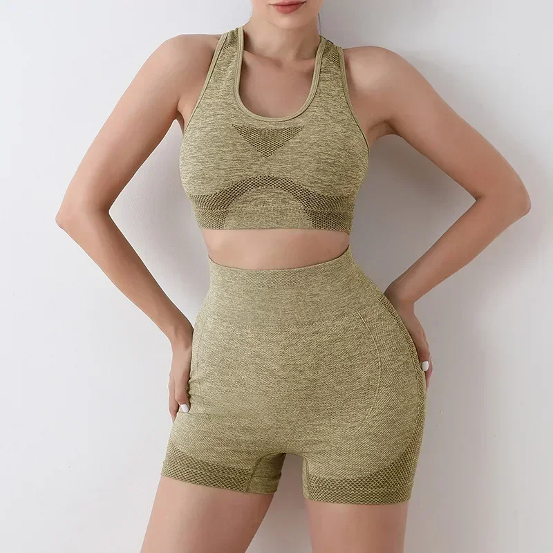 

Female Womens 2pcs Suit Drying Outfits Bra Shorts Shockproof Set Quick Tracksuit Peach Lifting Sets Hanging Hip Sports Neck Yoga