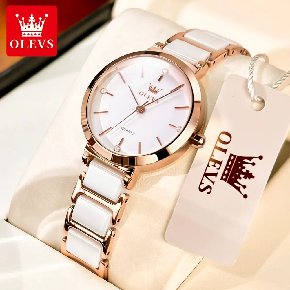 OLEVS Fashion Women Watches Relogio Feminino Luxury Rose Gold Watch Ladies Quartz Wrist Watch Ceramic Strap Clock Reloj Mujer
