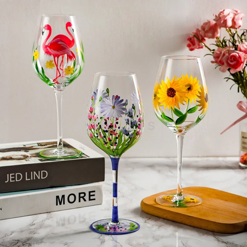 Painted medieval tulip goblet 400-800ML high-value crystal glass juice home red wine
