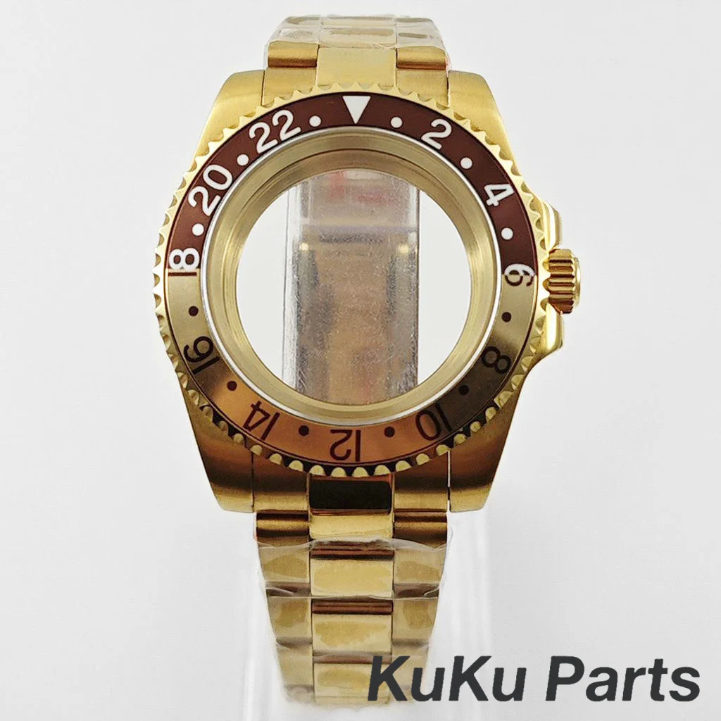 Gold 40MM Oyster Bracelet Sapphire Glass Waterproof Watch Case with 28.5mm Dial Compatibility