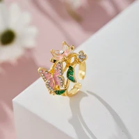 Flower Butterfly Adjustable Rhinestone Ring for Women - Image 2