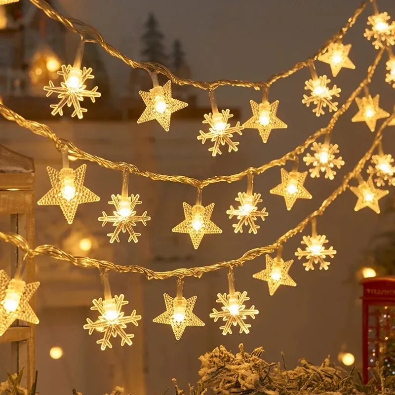 Christmas Decorations 3M Christmas Lights Snowflake String Lights Fairy LED Lamp New Year Tree Garden Noel 6