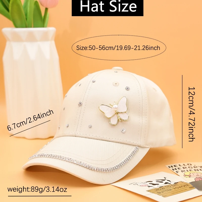 Girls Pearl Butterfly Rhinestone Breathable Baseball Cap Kids Summer Breathable Duck Tongue Hat Princess Outdoor Sun hat