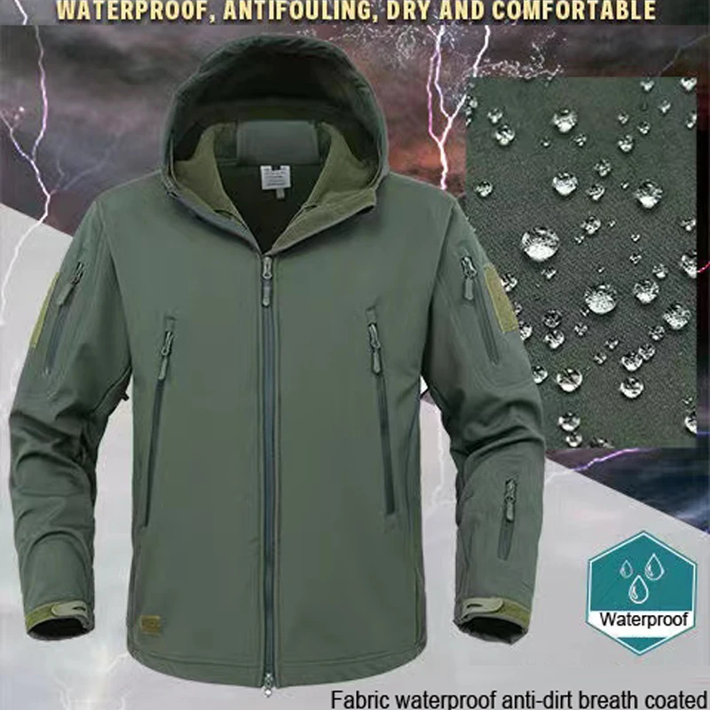 Men\'s Waterproof Tactical Outdoor Hood Coat Jackets Sport Run SoftShell Trekking Fishing Hunting Hiking Camping Winter Tracksuit