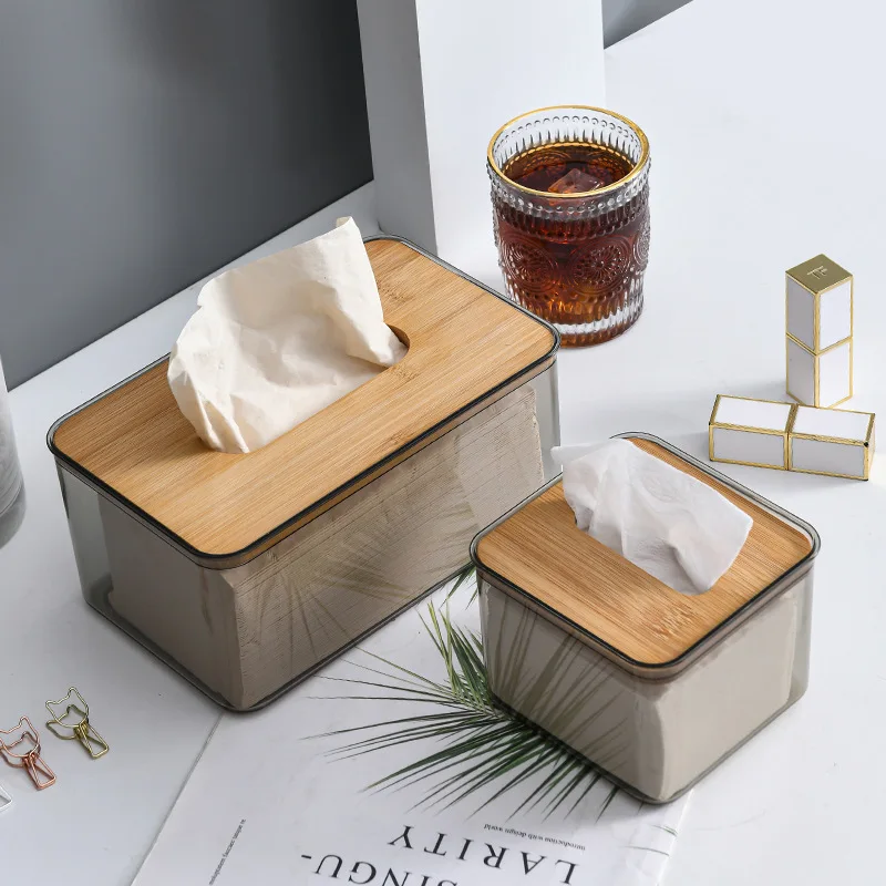 Nordic Minimalist Wooden Tissue Box Cover Holder Organizer Modern Desktop  Transparent Rectangular Bamboo Facial Tissue Dispenser - AliExpress