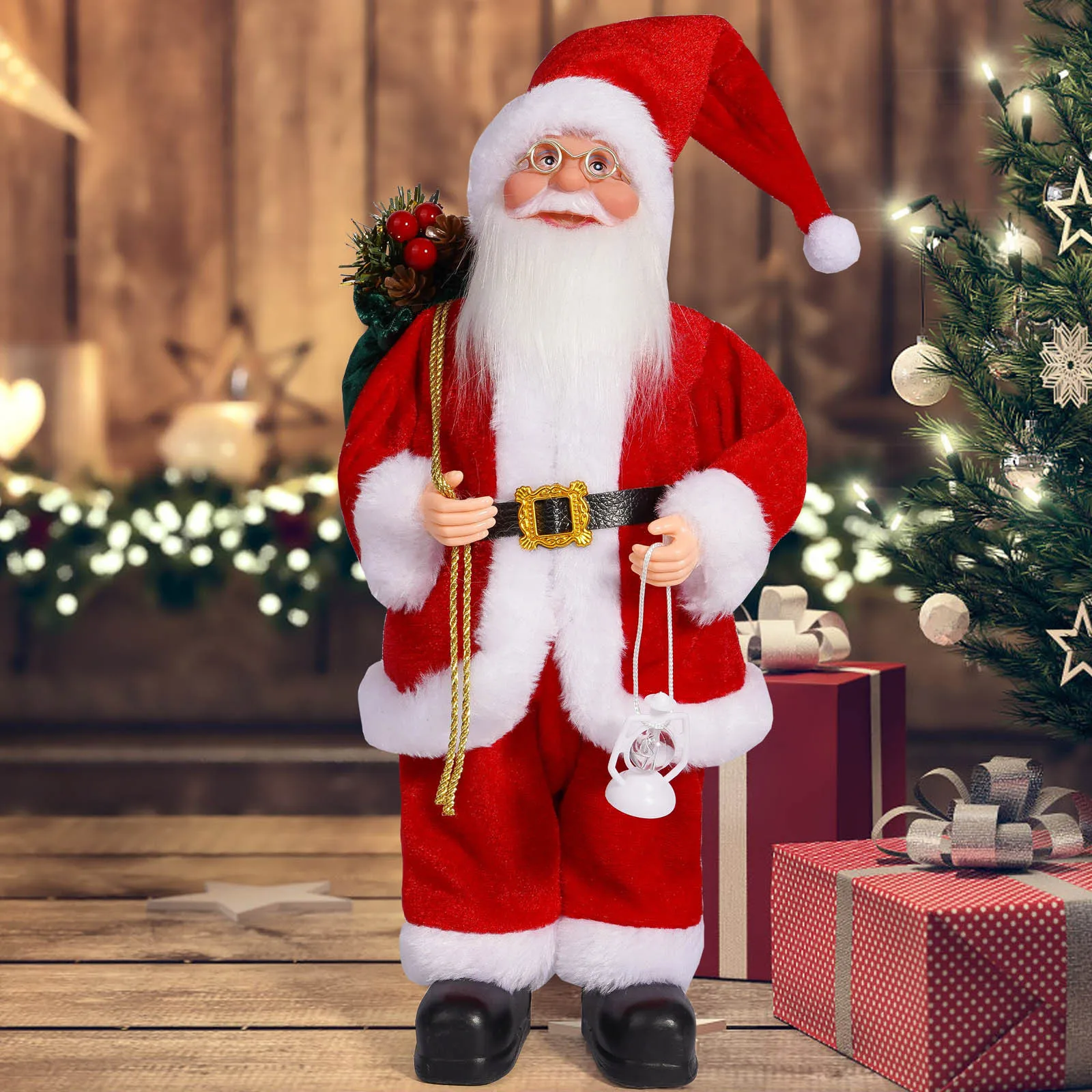 12-Zoll-Weihnachtsmann-Figur – detaillierte Weihnachtsdekoration aus Kunststoff und Stoff mit rotem Anzug-Barthut als Innendisplay oder als Geschenk – Detail 4