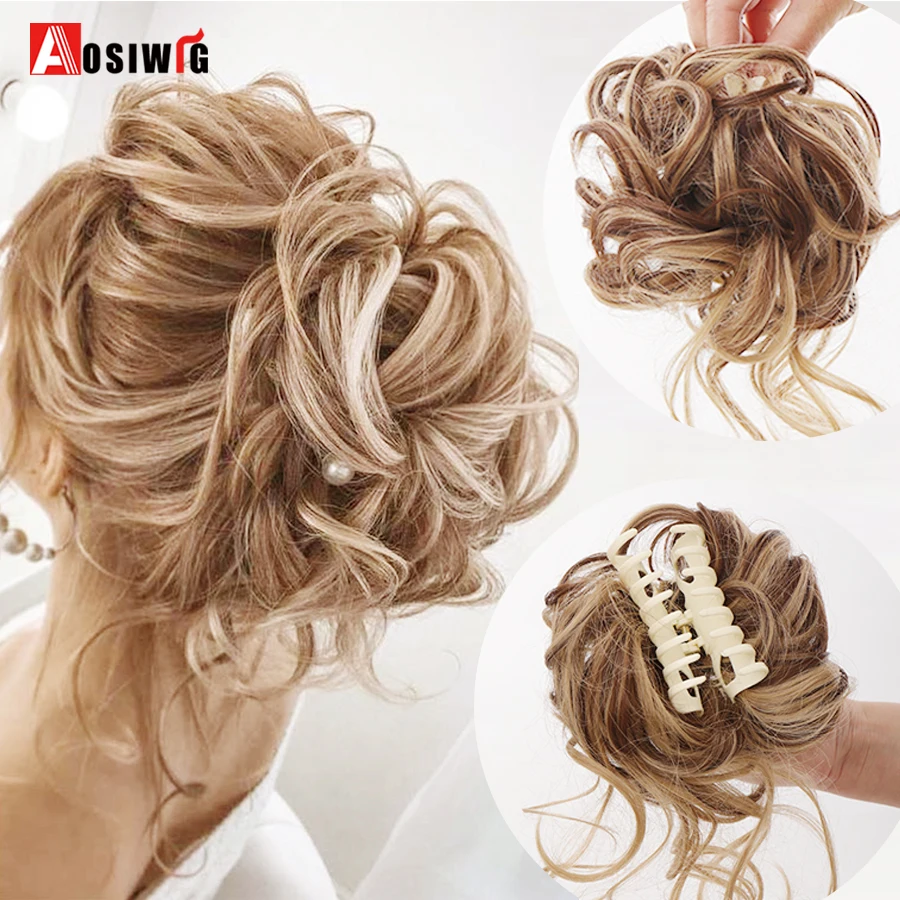 AOSIWIG syntetyczny kręcony kok roztrzepany pazur Chignon