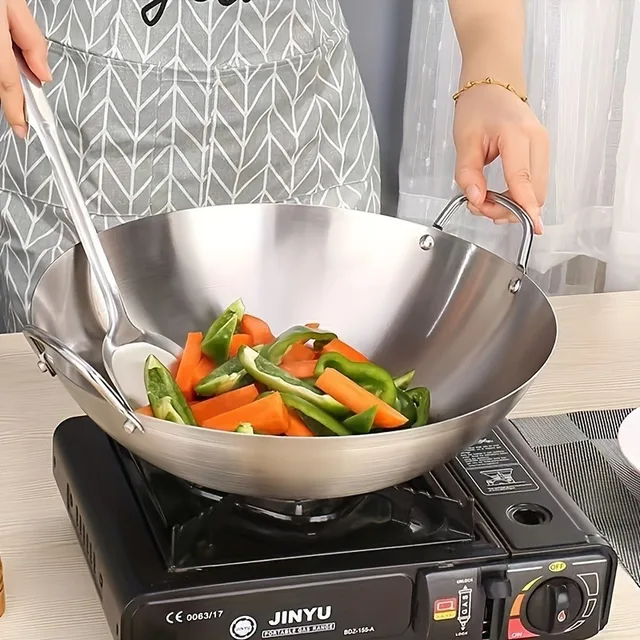 Large Stainless Steel Wok with Dual Handles 2