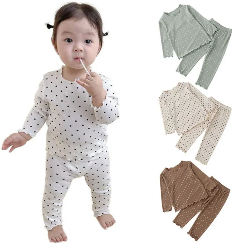 Cute Baby Girls Pajamas Set Kids Sleepwear Suits Toddler Long Sleeve Tops Pants Infant Casual Home Wear Children Clothing