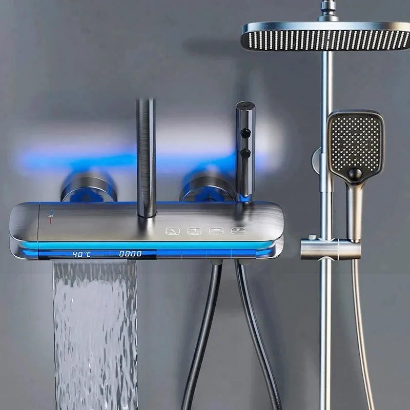 

NEW Bathroom Thermostat Shower System Bidet Mixer Tap Rainfall Shower Set Wall Mounted Brass Bath System Bathroom Faucet