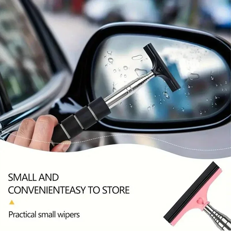Extendable Car Rearview Mirror Rearview Mirror Wiper Stainless Steel Car Wiper Auto Glass Cleaning Tools Window Cleaning Brush