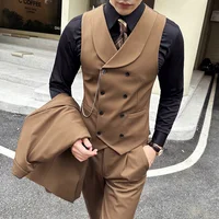 High Quality Autumn Double Breasted Suit Vest Men Business Formal Sleeveless Vest Slim Fit Wedding Groom Banquet Party Waistcoat 2