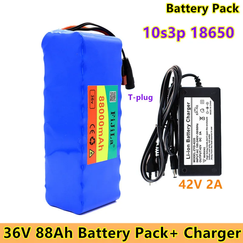 

2022 New 10s3p 36V 88Ah lithium Battery 500W High Power 88000mAh Battery 36V Ebike Electric Bike Charger BMS + 42V2A Charger