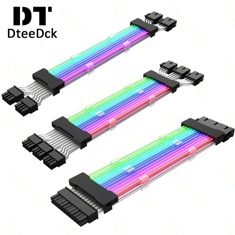 Argb Psu Cavo Di Prolunga Rgb Atx 24Pin 8 Pin 6 + 2Pin Dual Rainbow Cord 5V Sync Rgb Glow Extension Cable Pc Case Decoration