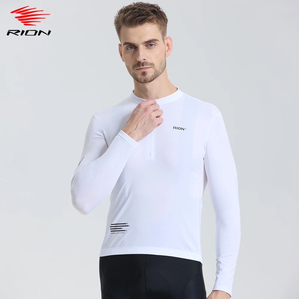 RION Men Cycling Jersey MTB Shirts Half Zipper Long Sleeves Road Bike Clothing Sun Protection UPF 50+ Slim Fit Motocross Outfit