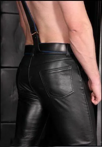 Description Picture 4 of itemNew Men  Stretchy Leather Pants Slim Clothing PU Leather Skinny Pants  Wet Look Tights Pants Men  PU Leather Long Pants