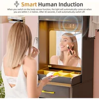 Gurexl 3-in-1 Vanity Desk with Human Sensor LED Lighting, Tall Makeup Vanity Set featuring 2 AC Outlets and USB-C Port 4