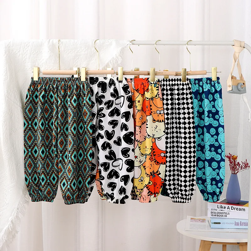 2022 Trendy Summer Baby Casual Pants Toddler Infant Girl Boy Fashion Harem Pant Cartoon Plaid Long Trousers Children Bloomers