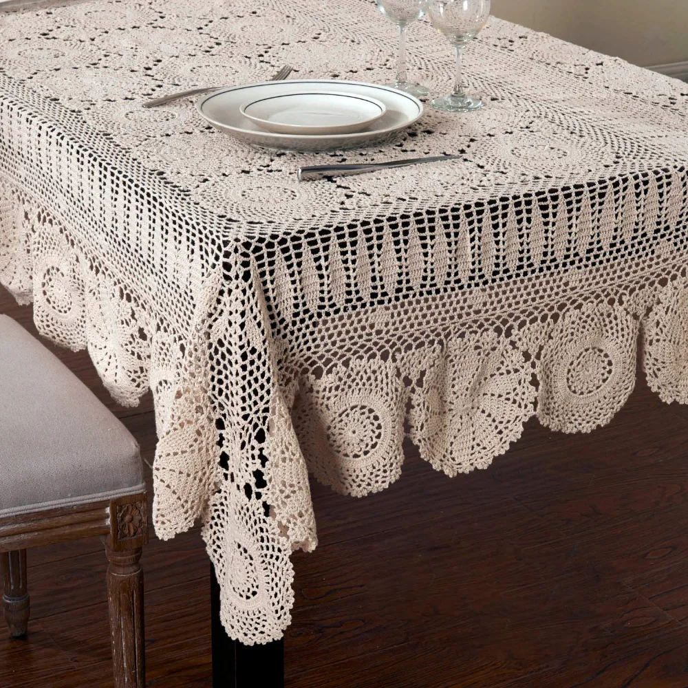 

Handmade crochet tablecloth cotton beige crochet lace tablecloth available in many sizes tablecloth
