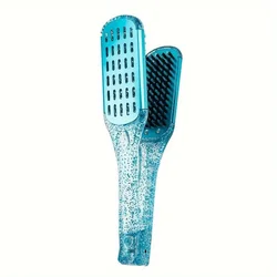Professional Hairdressing Hair Straightener - Double Nylon Brush V - Shape Styling Comb (Glitter blue)