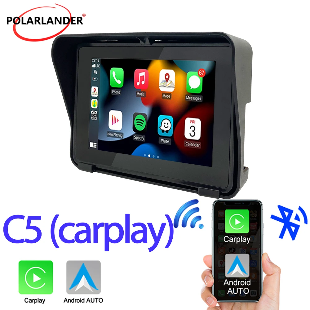 5인치 오토바이 네비게이터 C5 - 무선/유선 카플레이 안드로이드 오토 듀얼 블루투스 장착 브래킷 포함