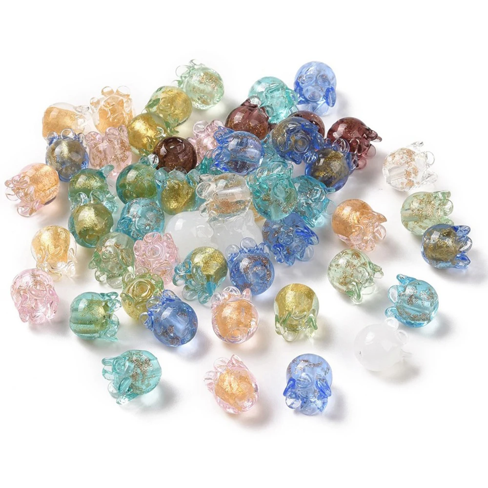 

30pcs Handmade Tulip Flower Lampwork Beads Imitation Jellyfish Shape Beads for jewelry making DIY bracelet necklace earring mix