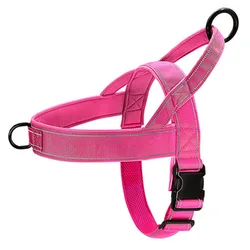 Durable Tactical Dog Harness - Adjustable 1000D Nylon Outdoor Training Vest with Handle & Reflective Strips - M (Pink)