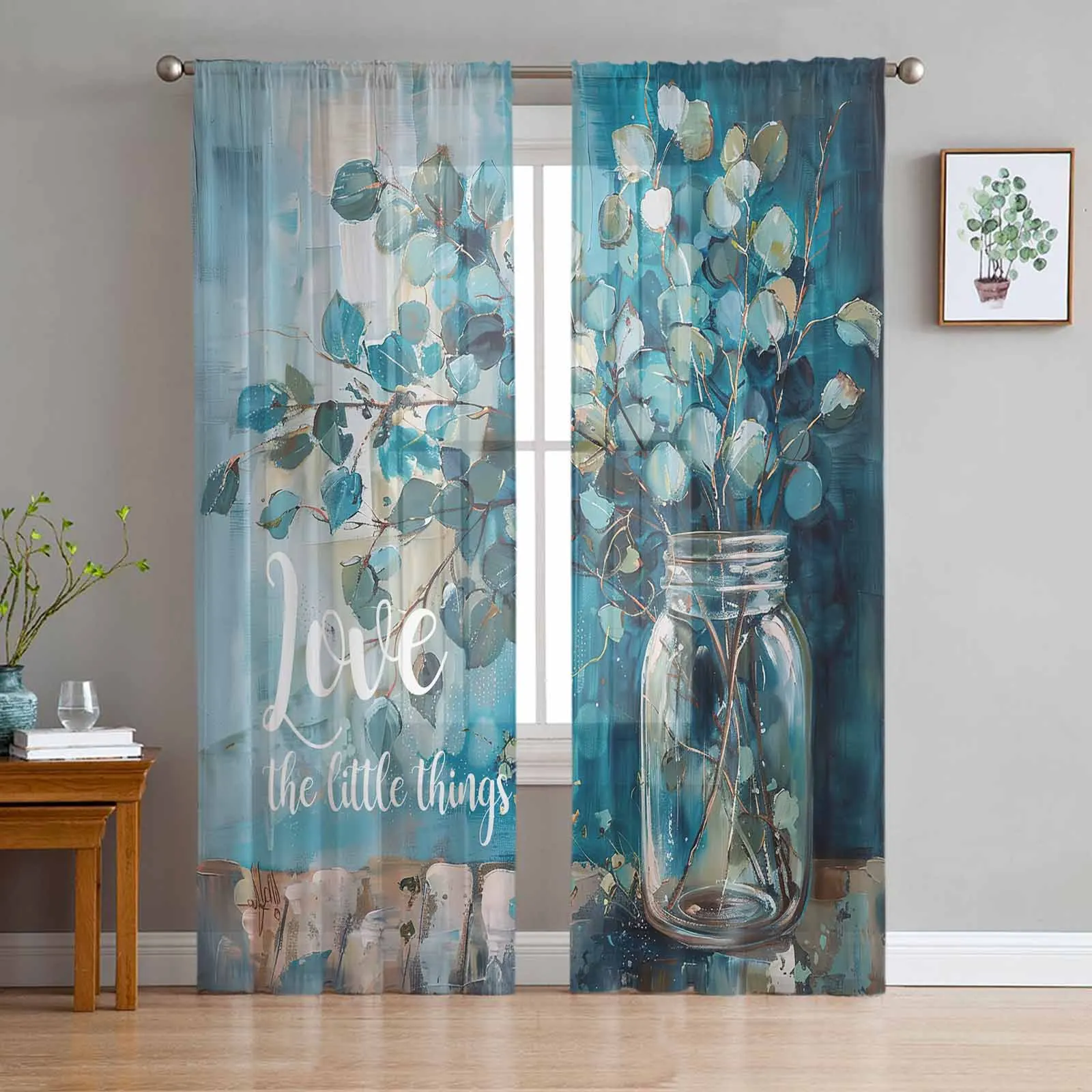 

Retro Bottle Eucalyptus Leaves Sheer Curtains for Living Room Kitchen Tulle Window Curtain Home Decoration Bedroom Voile Drapes