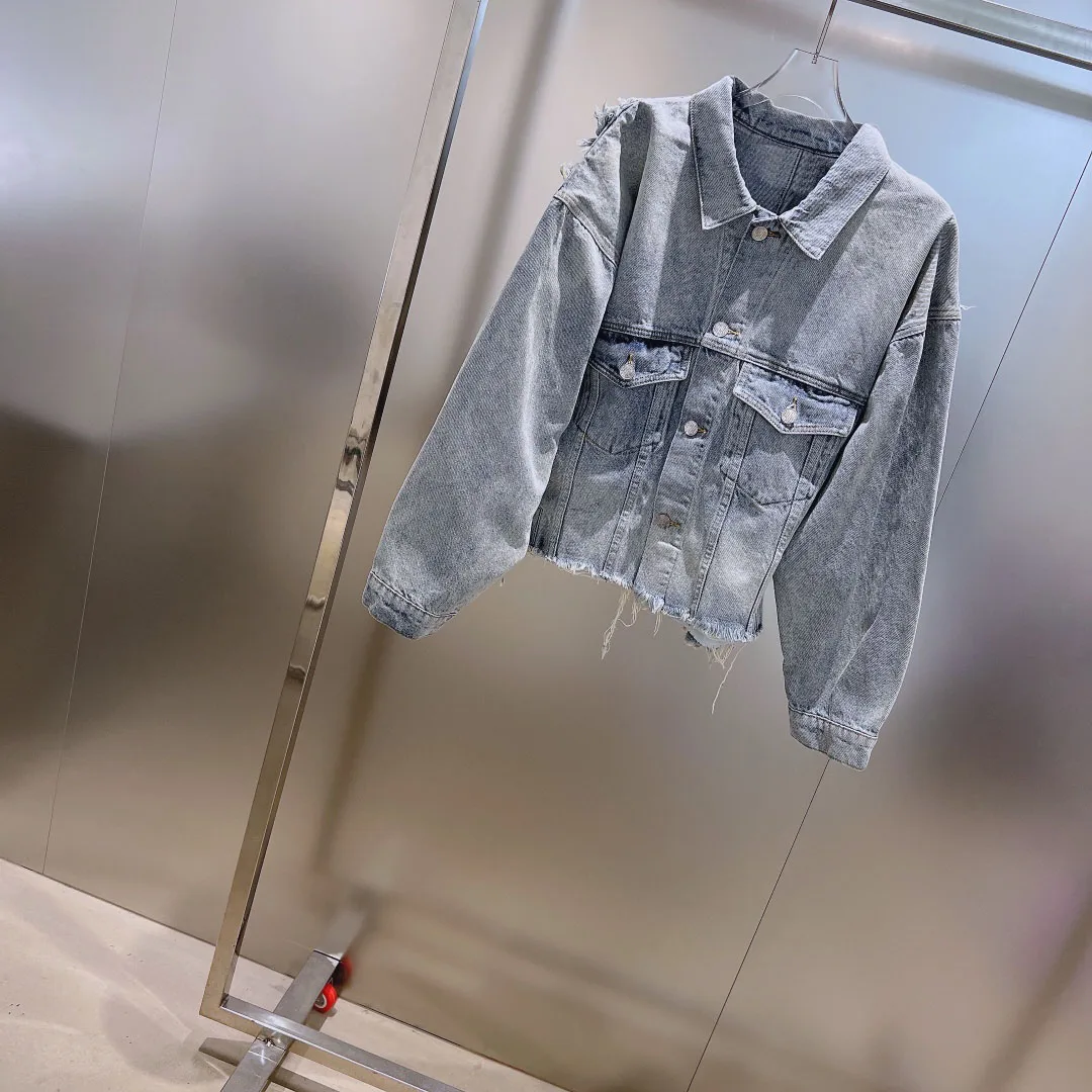 

Denim jacket classic tassel hole design casual fashion all-match 2023 autumn season new
