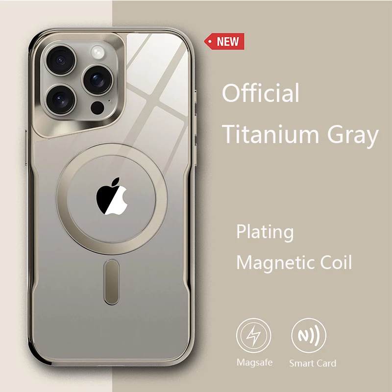 thumbnail image 1 of Plating Soft Rubber Frame Magnetic Phone Case For iPhone 12 13 11 15 14 Pro Max Plus Lens Protection Magsafe Wireless Charging, 1 of 5