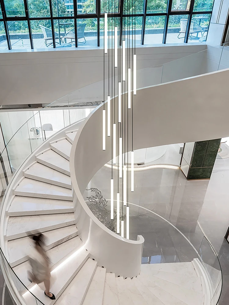 Led lights decorative lights Nordic strip chandelier LED circular tube living room pendant designer modern lighting interior decoration staircase chandelier