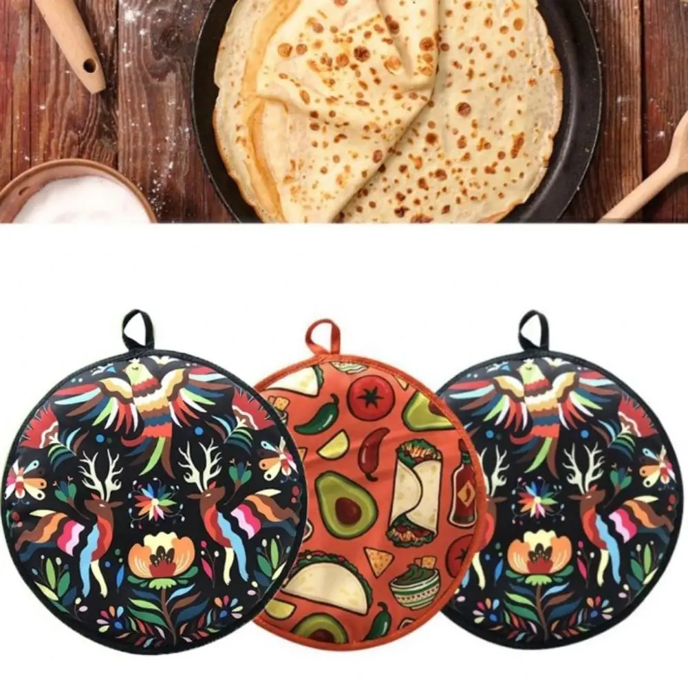 Portable 30cm Tortilla Warmer Pouch Round Heat Resistant Burrito Cloth Bag with Handle Reusable Pancake Thermal Bag Kitchen