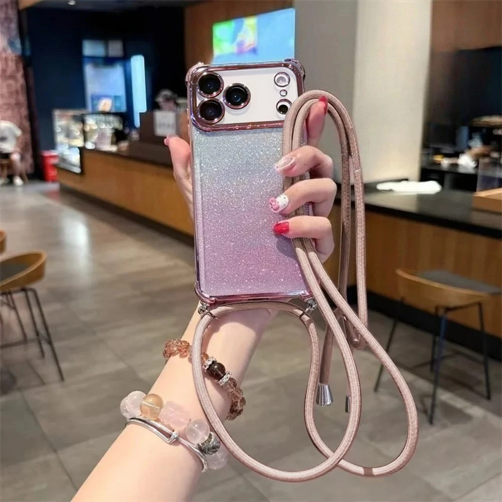 Luxury Plating Shockproof Crossbody Glitter Soft Case with Lanyard