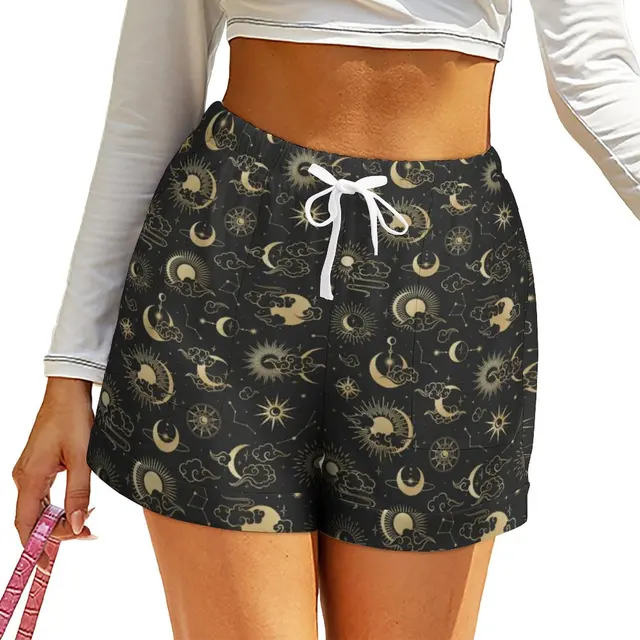 Retro Moon Print Shorts High Waist 