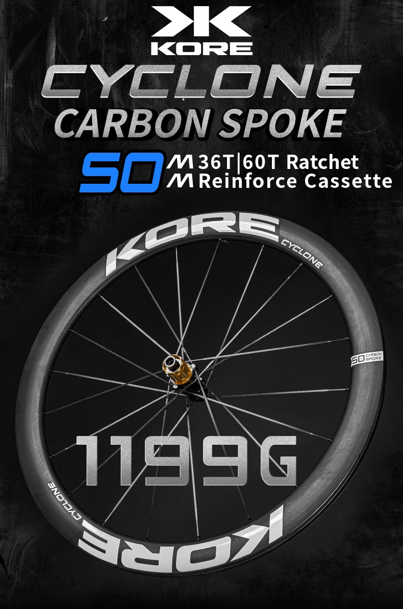 KORE Carbon-Speichenräder 700C Rennrad-Laufradsatz Tubeless Scheibenbremse 36T/60T HG XDR Nabe 1199g Carbon-Felge Rennrad-Laufradsatz – Detail 2