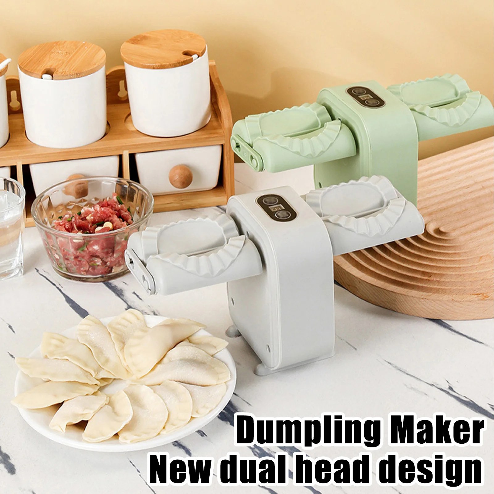 New Electric Dumpling Maker Double Head Dumpling Maker Press Automatic Machine with Spoon Brush Rechargeable