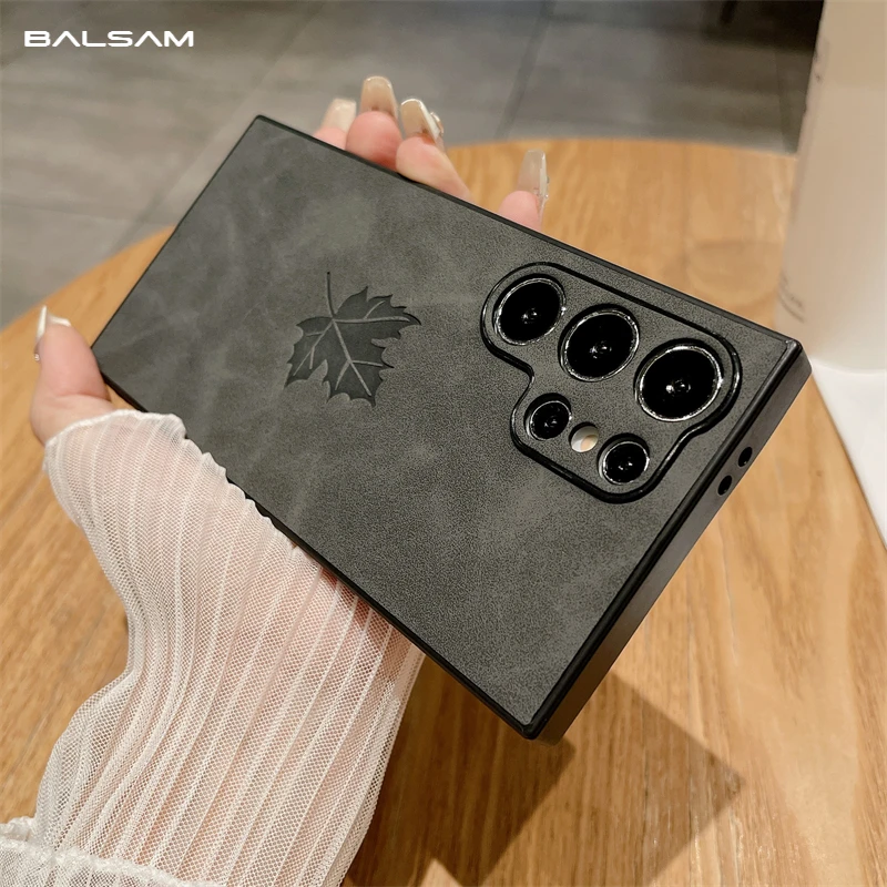 Luxuriöse Leder-Hülle mit Ahornblatt-Muster für Samsung S24 S22 S21 S23FE Plus Note 20 Ultra A55 A53 A25 A15 A13 A54 Matte Soft Cover