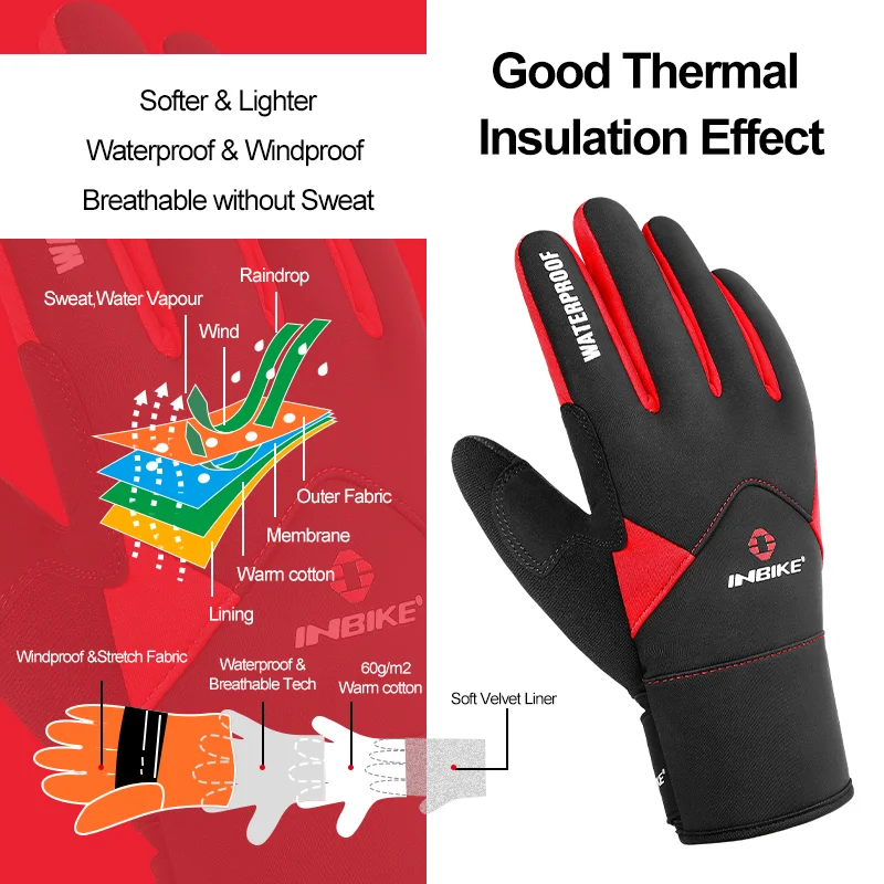 INBIKE Winter Cycling Gloves Man Touch Screen Bicycle Gloves Thickened Men's Gloves MTB for Riding Bike Motorcyclist Accessories 5