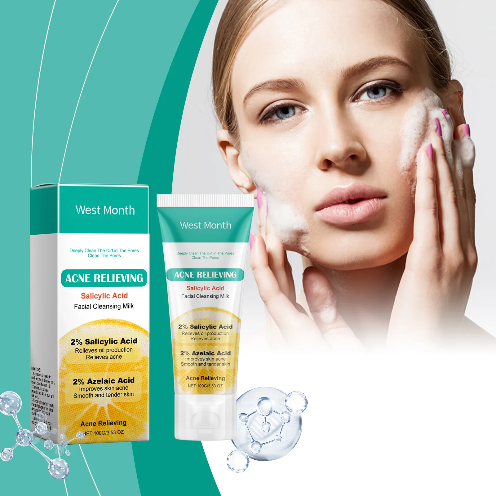Salicylic Acid Facial Cleanser Remove Acne Cleansing Moisturize Clarifying Pores Oil Control Refreshing Face Wash Foam Skin Care 6
