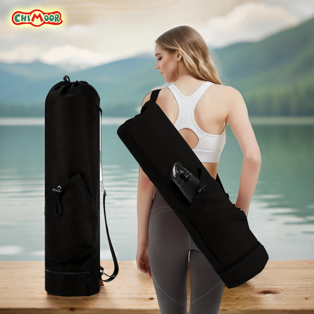 Yoga Mat Bag-Large Opening Long Tote Carrier with Waterproof Wet Pocket and Drawstring Water Bottle Pocket Adjustable Strap