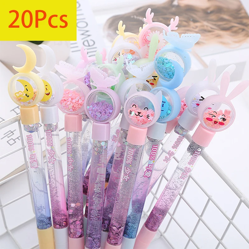 

20Pcs Fairy Quicksand Gel Pen Stationery Star Kid Gift Heart Sand Glitter Signature Pens 0.5mm Black Ink Writing Instrument